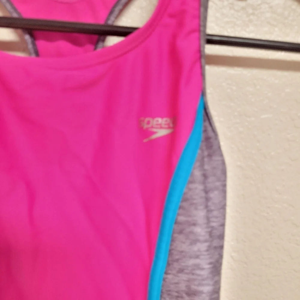 Girls Speedo One Piece Pink Grey and Teal